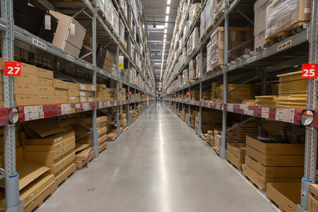 Way to warehouse with stocks of product and goods backgroundのeditorial素材