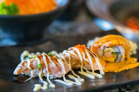 Japanese seafood sushi is fresh and delicious.の写真素材