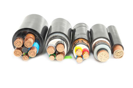 Cross section of high-voltage cable on white background