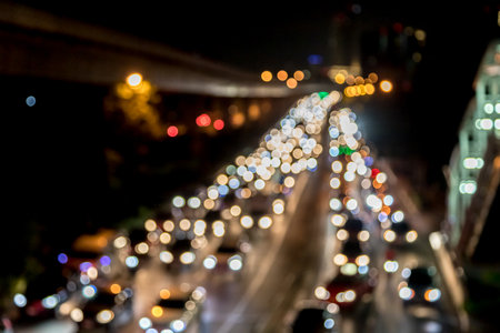 Bokeh from car lights at night in the city