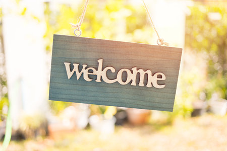 Welcome sign Invitation concept with nature backgroundの写真素材