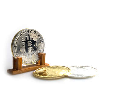Business bitcoin coins on white backgroundの写真素材