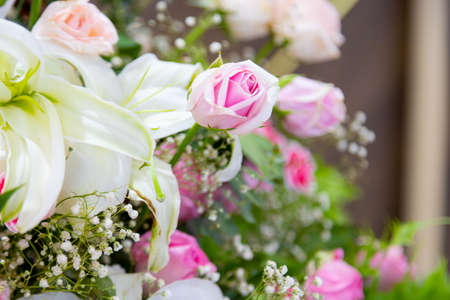 Colorful decorative artificial flowers for festivalsの写真素材