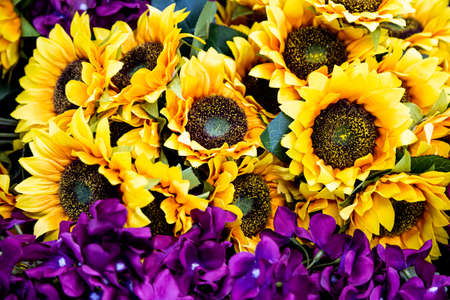 Colorful decorative artificial flowers for festivalsの写真素材