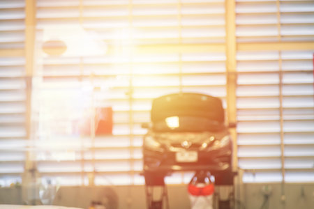 Blur Auto repair center and check the distance at the service centerの写真素材