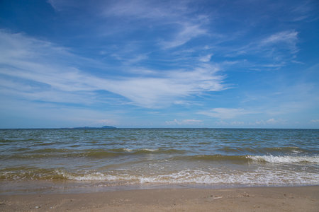 Sand on the beach with sea and blue sky nature backgroundの写真素材