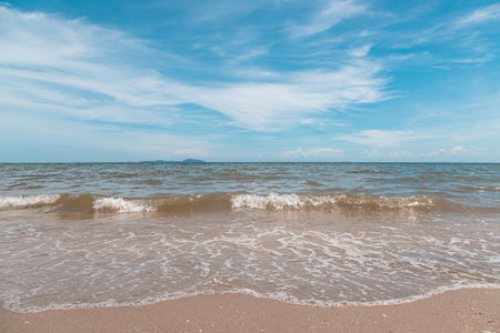 Sand on the beach with sea and blue sky nature background