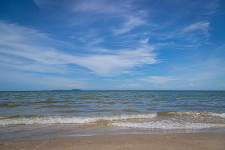 Sand on the beach with sea and blue sky nature backgroundの写真素材