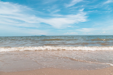 Sand on the beach with sea and blue sky nature backgroundの写真素材