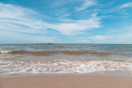 Sand on the beach with sea and blue sky nature backgroundの写真素材