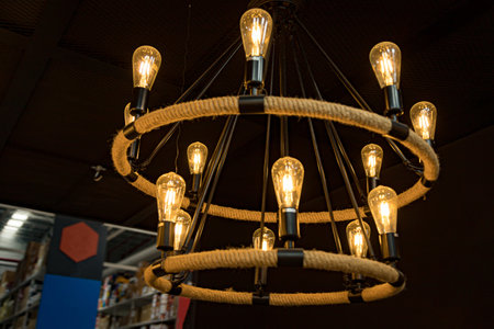 Warm orange light chandeliers for home decoration give you a bright glowの写真素材