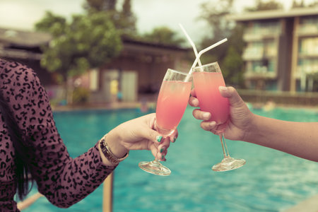 Cocktail party at the pool for celebration meeting backgroundの写真素材