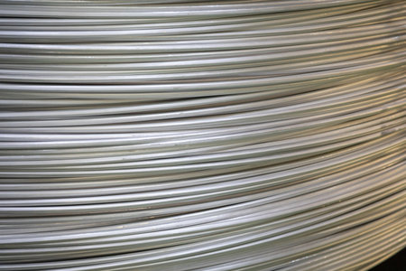 Close up of a stack of galvanized steel cable for industrial useの写真素材