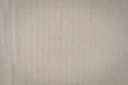 Textured beige corrugated cardboard surface with vertical ridges and subtle shading.の写真素材