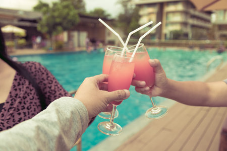 Cocktail party at the pool for celebration meeting backgroundの写真素材