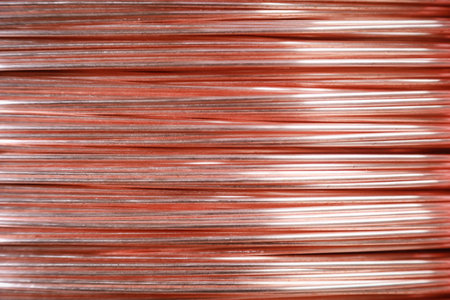 Close up of Copper wire rod Rolled pure copper wire Prepare to be made into electrical wire high quality use for backgroundの写真素材