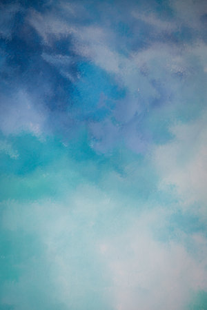 Abstract brush stroke painting featuring a blend of blue, purple, and green hues with a textured appearance.の写真素材