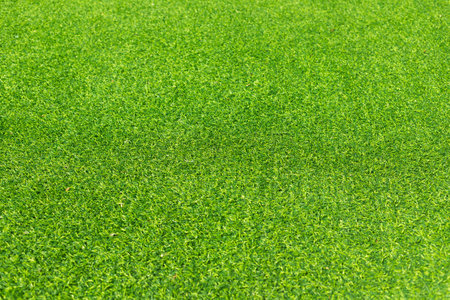 Close-up of lush green artificial grass with detailed texture and vibrant color.の写真素材