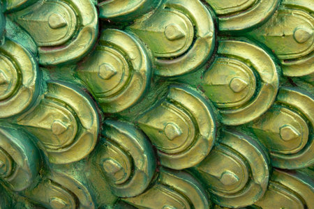 Thai style pattern on the wall of the temple, Thailand.の写真素材