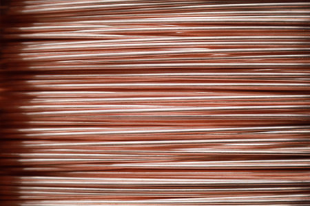 Close up of Copper wire rod Rolled pure copper wire Prepare to be made into electrical wire high quality use for backgroundの写真素材