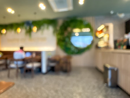 Blurred background : Coffee shop blur background with bokeh image.の写真素材