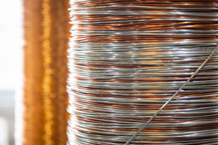 Close-up shot of stacked metallic wire coils showcasing their intricate patterns and reflective...