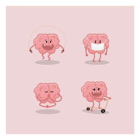 Set of vector cartoon brains for stickers, posters and websites designのイラスト素材
