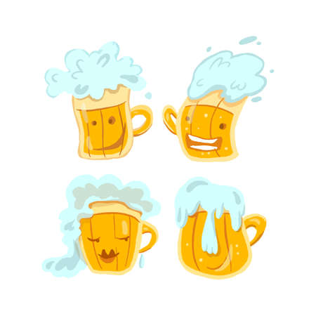 Cartoon Beer Glasses Set vector hand drawのイラスト素材