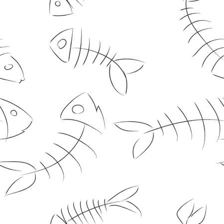 vector seamless pattern of fish skeleton in one lineのイラスト素材