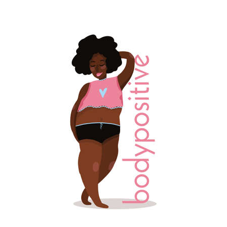 Girl with dark skin and afro hairstyle bodypositiveのイラスト素材