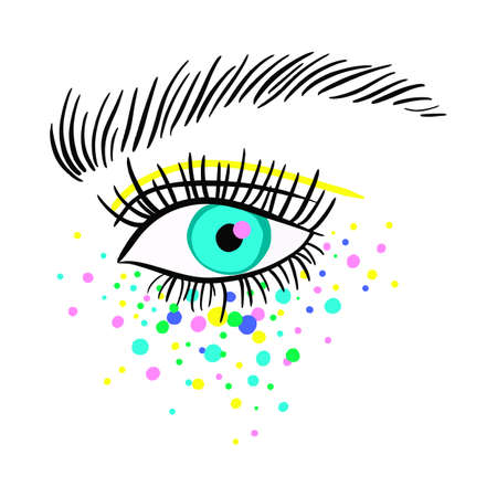Female eye with hand-drawn. Drawn eyebrow and makeupのイラスト素材