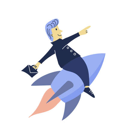 Businessman flying with jet pack illustration. Success in business and career conceptのイラスト素材
