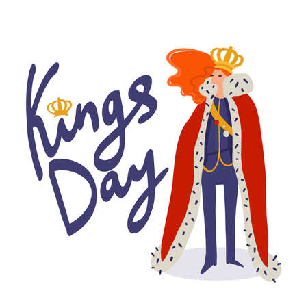 King s Day in the Netherlands. The King in a crown and traditional costumeのイラスト素材
