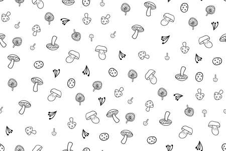 Seamless black and white pattern with mushroomsのイラスト素材