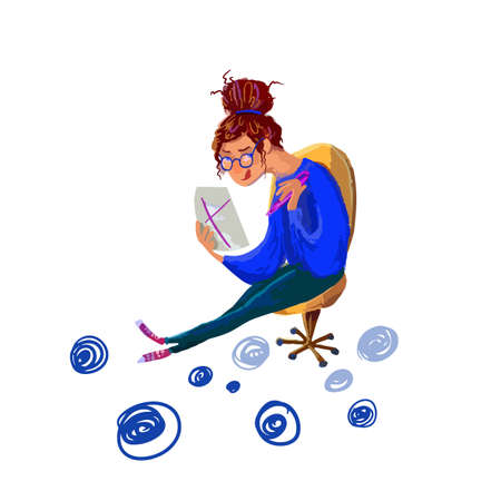 Two female professional writers are standing next to clipboard with pencil. Concept of creative people and profession. Author writing article or novel. Flat cartoon vector illustrationのイラスト素材