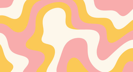 Retro background with pink, yellow, and cream wavy stripes creates fun vibesのイラスト素材