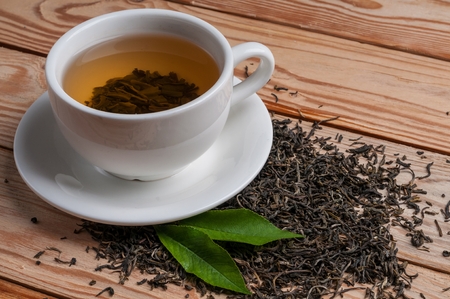 green tea on tableの写真素材