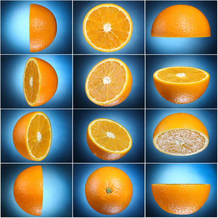 half orange set on blue backgroundの写真素材