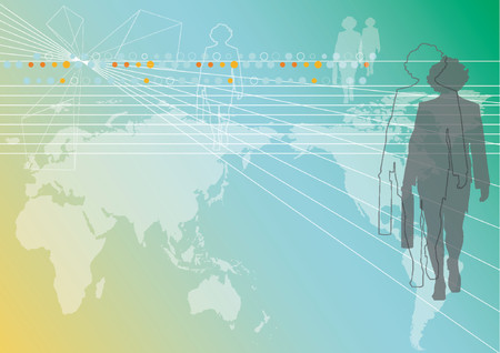 abstract business woman and map - illustrated backgroundのイラスト素材