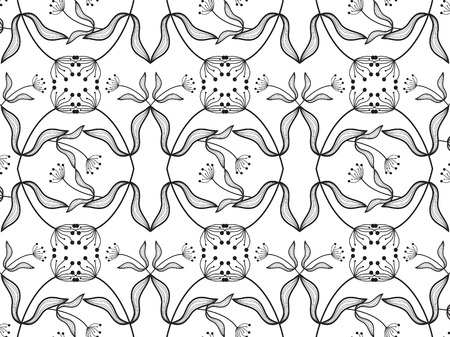 oriental flower design black on white - illustrated background patternのイラスト素材