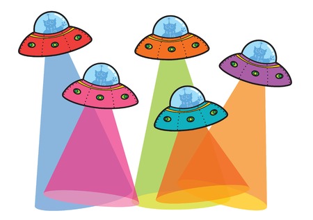 5 UFOs with spotlight (vector) - cartoon illustrationのイラスト素材
