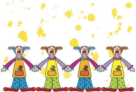 silly clowns with yellow splat background (vector) - cartoon illustrationのイラスト素材