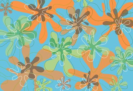 retro orange and green summer blooms (vector) - illustrated backgroundのイラスト素材
