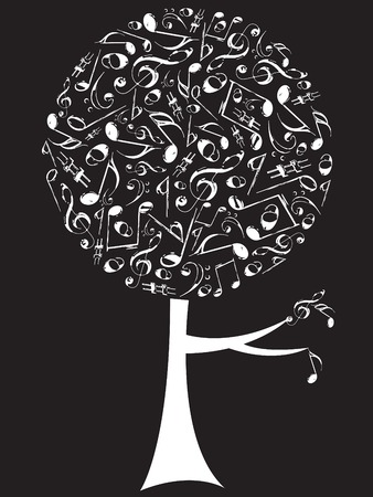 retro grunge musical notes pop tree white on blackのイラスト素材