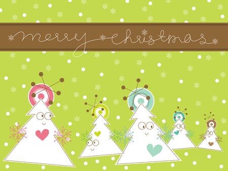 cartoon whimsical christmas tree greetingのイラスト素材
