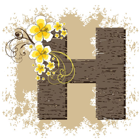 yellow hibiscus grunge vintage alphabet Hのイラスト素材