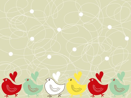 retro chicks and scribble dots (vector)のイラスト素材