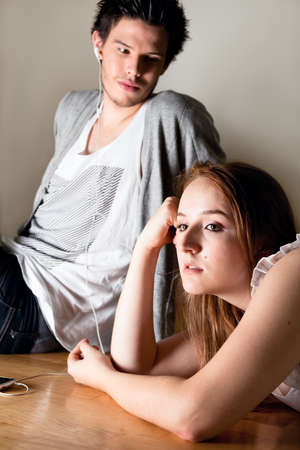 Couple listening music.の写真素材