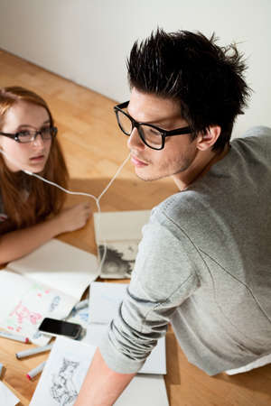 Couple listening music.
