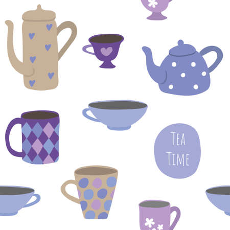 Pattern with tea cups and teapots. Tea time.のイラスト素材
